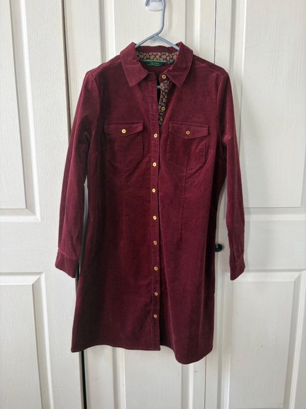C. Wonder Womens Burgundy Corduroy Shirt Dress Size 14